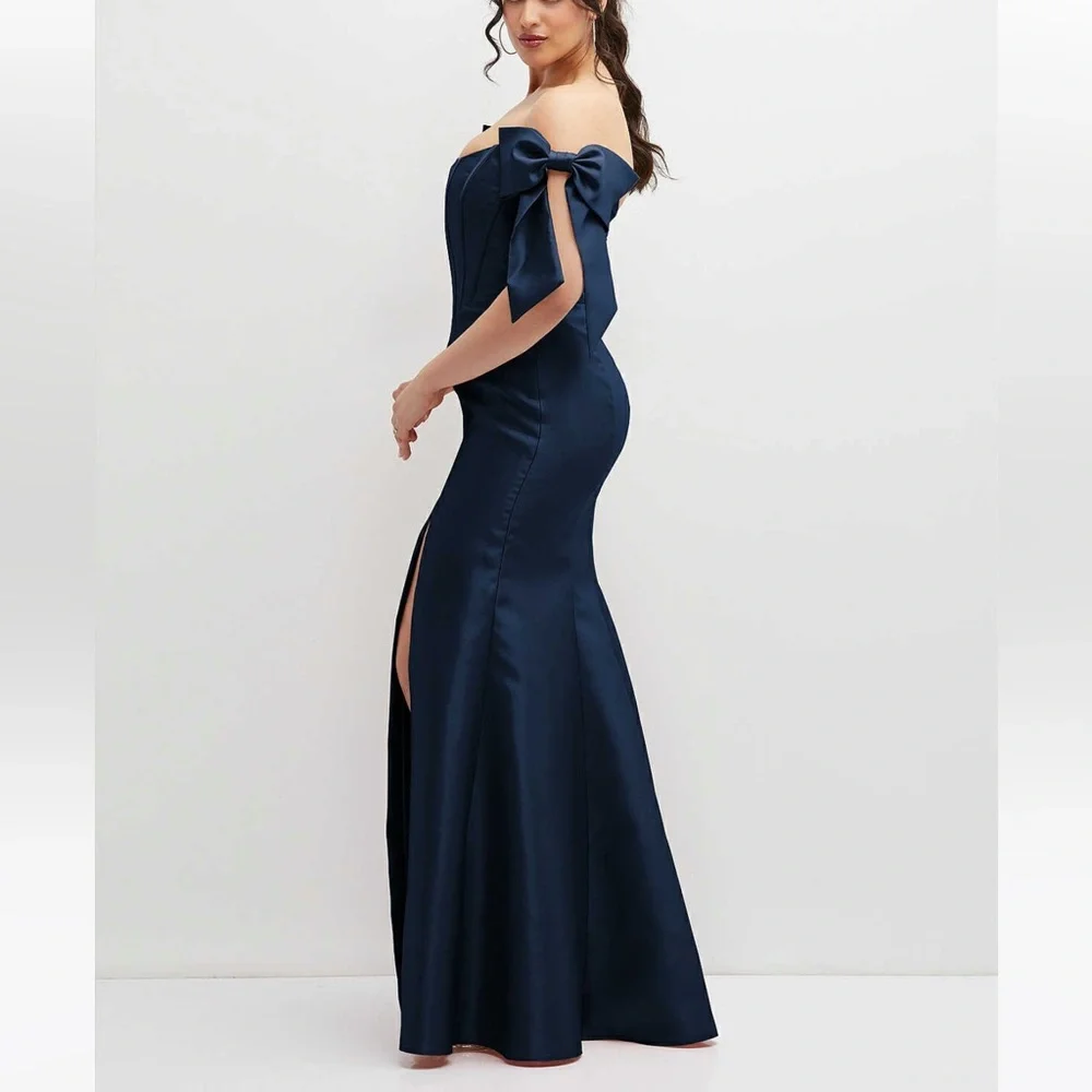 Alfred‎ Sung D854 Bow Off The Shoulder Corset Gown Midnight Navy 12 - Picture 2 of 9